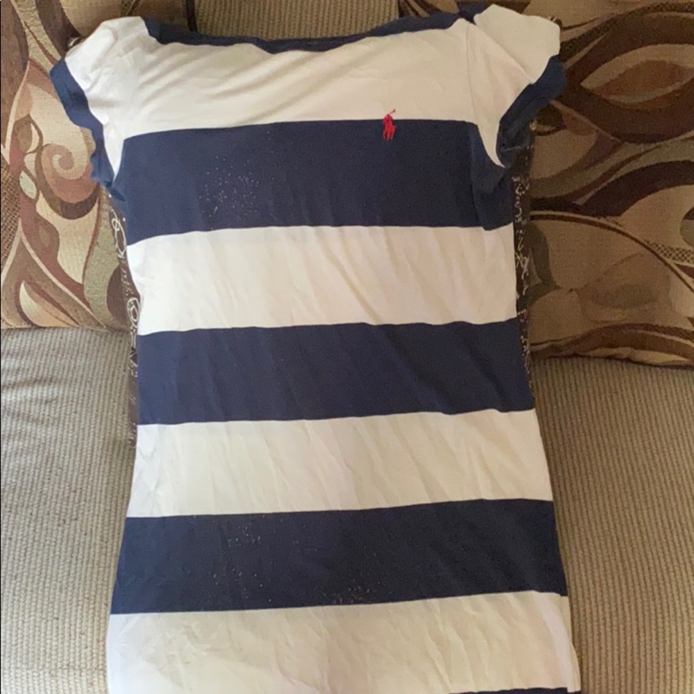 Polo dress with bleach small dots on navy blue